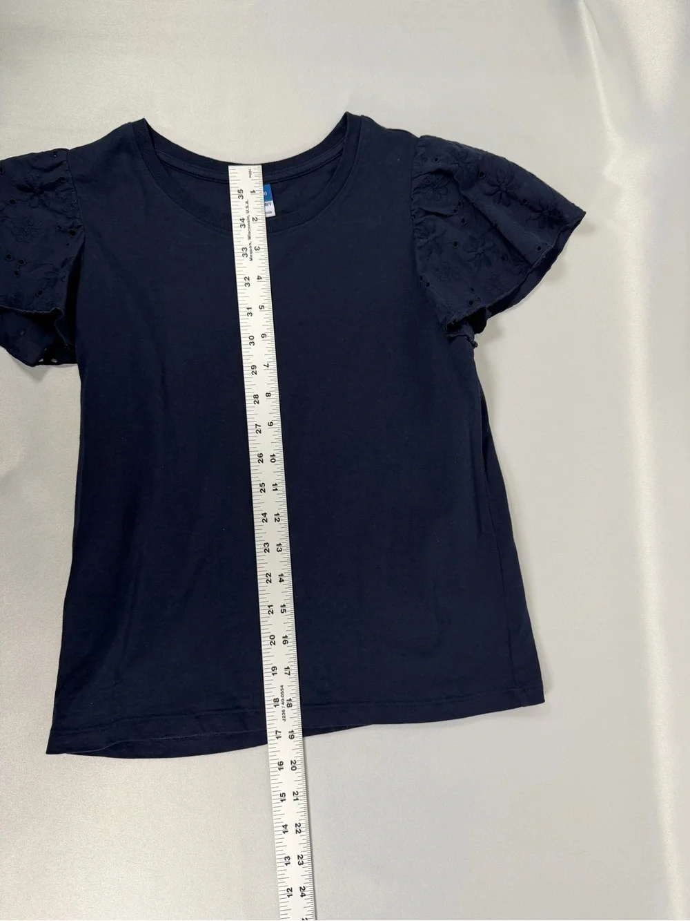 Old Navy Girls Navy Eyelet Flutter‑Sleeve Tee | Size XL